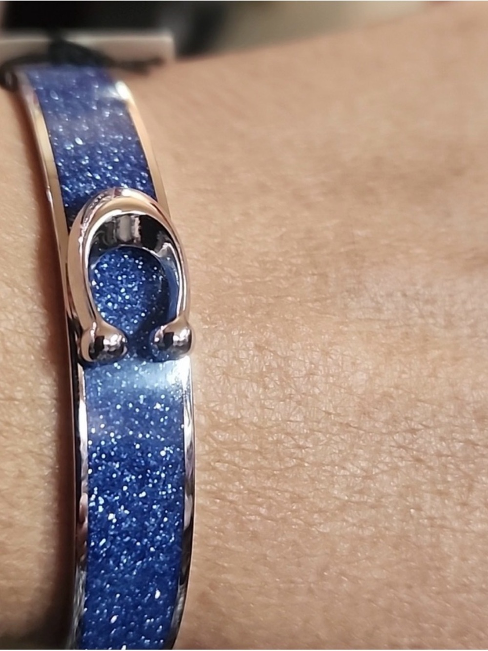 COACH Blue Sparkle Hinged Bracelet and Dust Bag NWT - Picture 2 of 6
